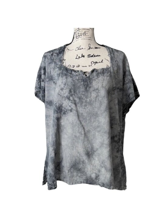 Oh My Gauze Tops - Oh My Gauze Womens Size 3 / XXL Top Short Sleeve Gray Tie-Dye Cotton Lagenlook